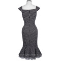 Belle Poque Retro Vintage Polka Dots Pattern Cap Sleeve Square Neck Hips-Wrapped Wiggle Bodycon Robe sirène BP000376-1